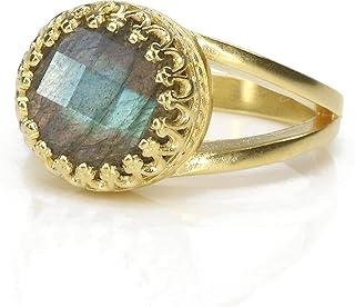 Stunning Labradorite Ring by Anemone Jewelry - 14k Gold-filled Ring Jewelry with 10mm Labradorite Gem in Prong Setting - Handcrafted Labradorite Jewelry - Sizes 3-12.5 - Free Fancy Box
