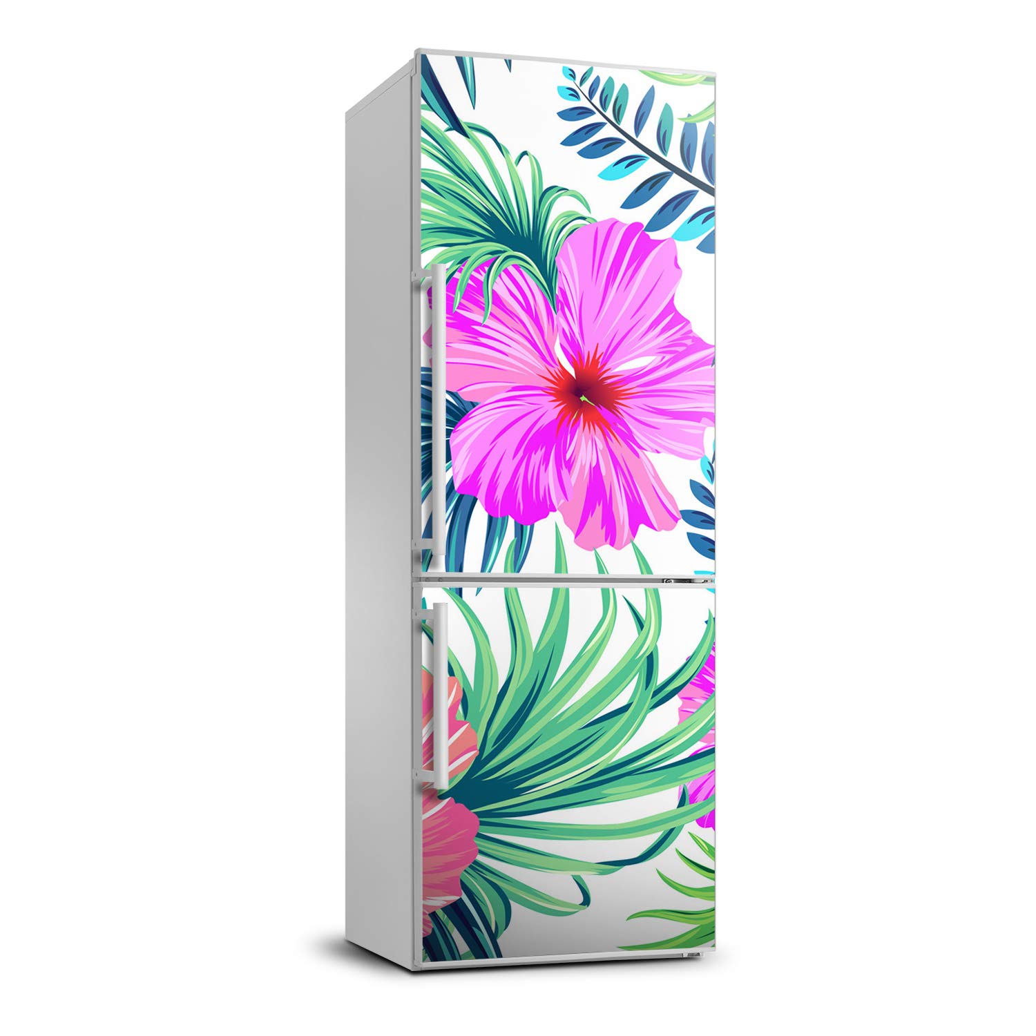 Autocollant frigo fleurs hawaïennes 70x190 cm pour relooking cuisine et sticker frigo adhésif