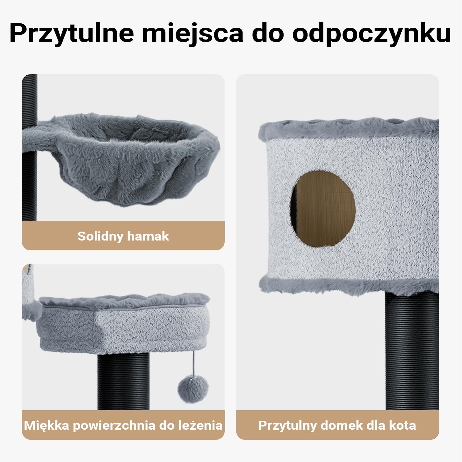 Fudajo Empire Tower 190 cm drapak XXL, drzewko dla kota z domkiem, wiszącym leżakiem, legowiskiem i słupkami do drapania z papierowej liny