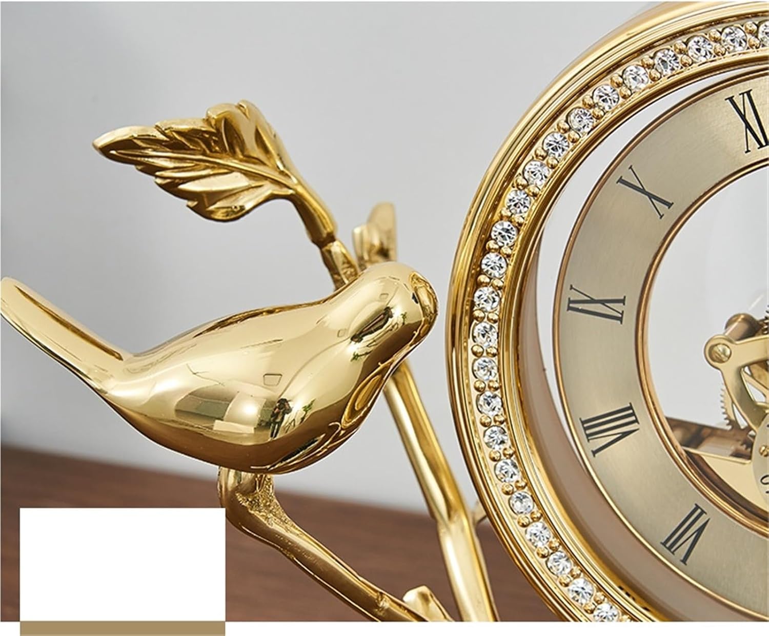 Mantel Clock Desk Clock Creative Copper Table Clock Living Room Table Clock Bird Copper Clock Home Decoration Table Clock for Mantlepiece (Gold 21.5x18.5cm)
