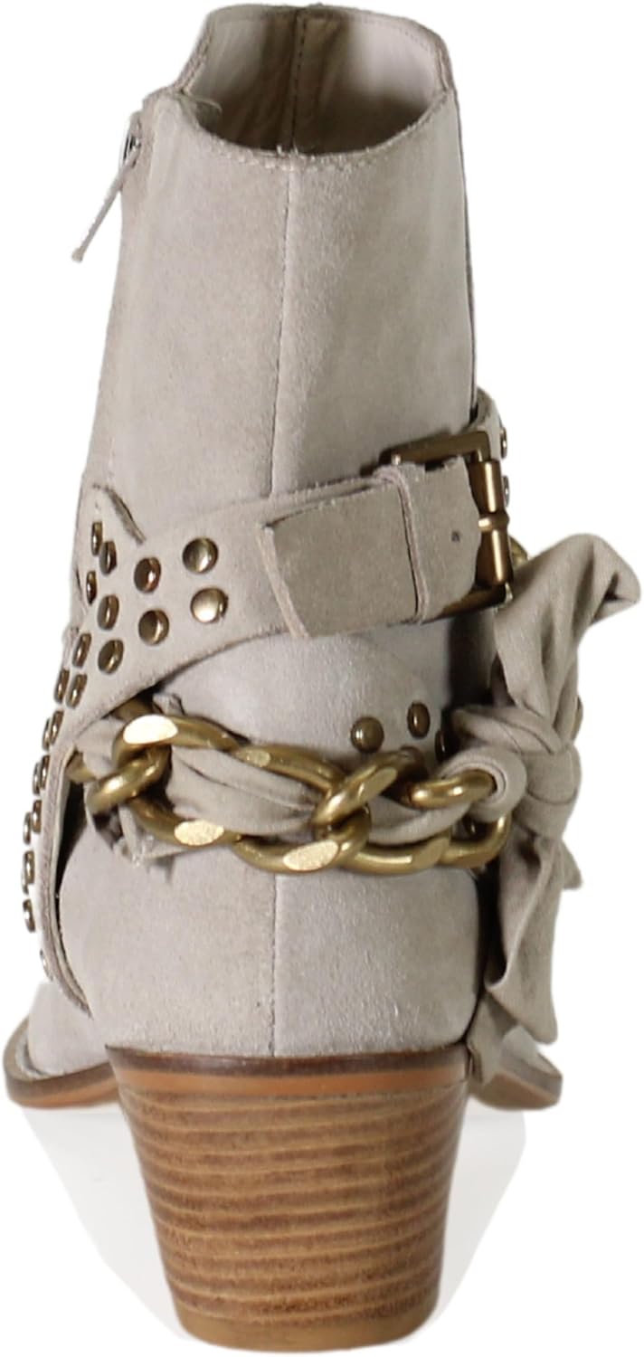 Diba True Womens Paper Lily Chain Studded Snip Toe Zippered Casual Boots Ankle Mid Heel 2-3" - Off White