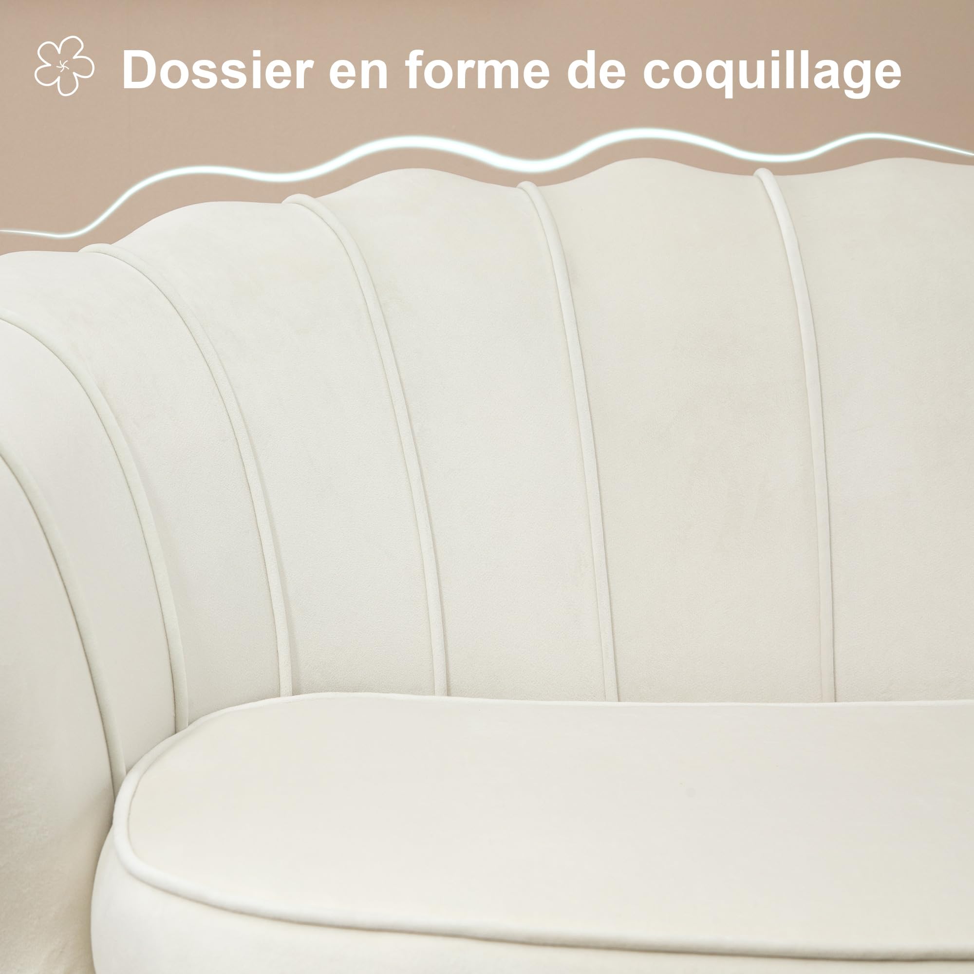 HOMCOM Canapé 2 Places en Tissu Velours Forme Coquillage Crème