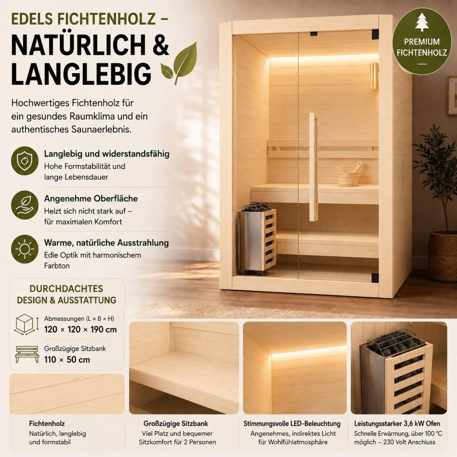WELCON Easyheat sauna dla 2 osób | wewnątrz | 3,6 kW | 230 V