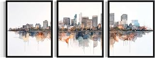 Fresno California Art Print Poster, (Set of 3) Skyline Abstract Wall Art Painting for Bedroom Living Room Office Decor AAA16 (Fresno California, 8 x 10 inches (3 Panels), Unframed)