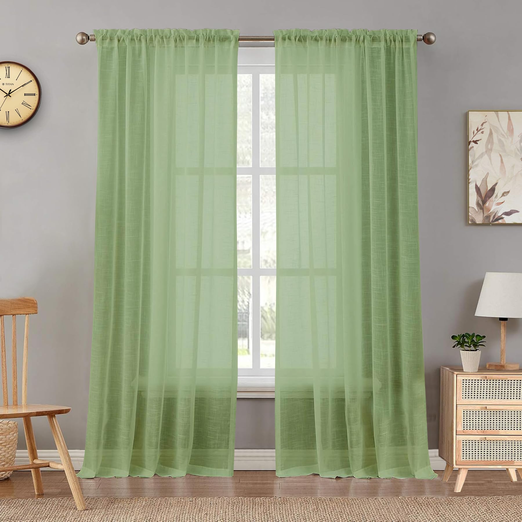 HOMEMONDE Sheer Linen Curtain for Door Light Filtering Linen Textured Curtains Pack of 2, Top Style Rod Pocket - (Mint Green - 7 FT x 4.5 FT)-image-24