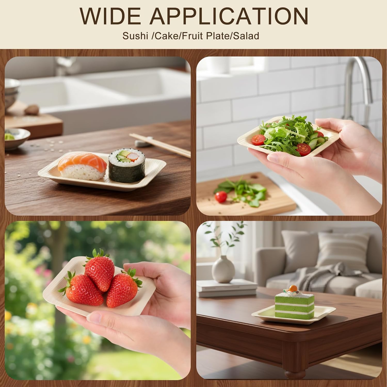 300 Pcs Palm Leaf Plates, 4.6 inch Square Palm Bowls, Alternative to Palm-Plate, Sturdy and Microwave Safe for Birthday Party, Wedding Events, Appetizer, Dessert