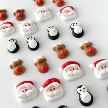 12 Mini Christmas Shapes by Simply Sucre | Royal Icing Santa, Reindeer & Penguins | Edible Holiday Cupcake Toppers & Sprinkles 24 Pieces
