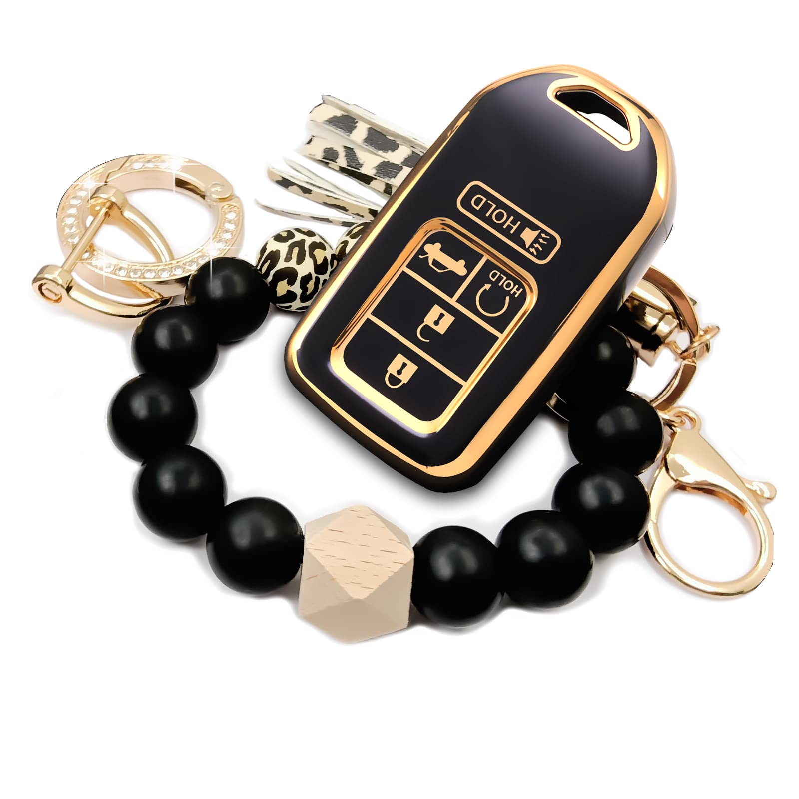 Key Fob Cover Case with Bling Fashion Holder Fit for Honda Accord Civic CRV Pilot Odyssey Smart Premium TPU Full Cover Black