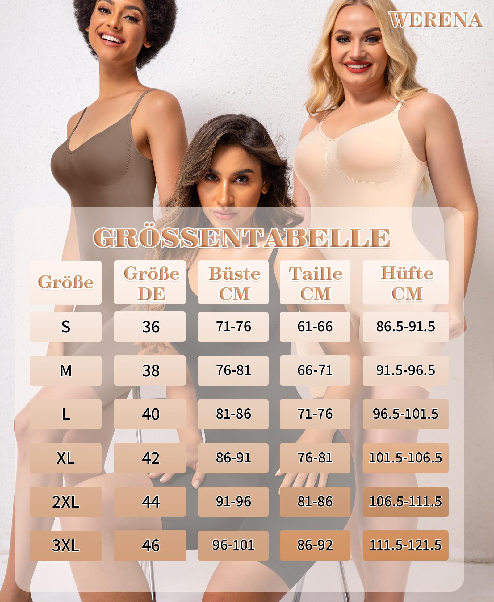 Werena Shapewear Damen Body Shaper Bauchweg Stark Formend Figurformende Bodysuit mit Bein Shaping Shorts Nahtlos Taillenformer Miederhose Unterwäsche mit Verstellbare Schultergurte