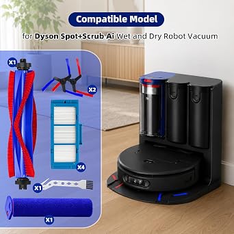 11 Pcs Replacement Parts for Dyson Spot+Scrub Ai Wet and Dry Robot Vacuum | 1 Main Brush, 1 Roller Mop, 2 Pairs (4) Side Brushes, 4 Filters, 1 Cleaning Tool, Accessories Kit