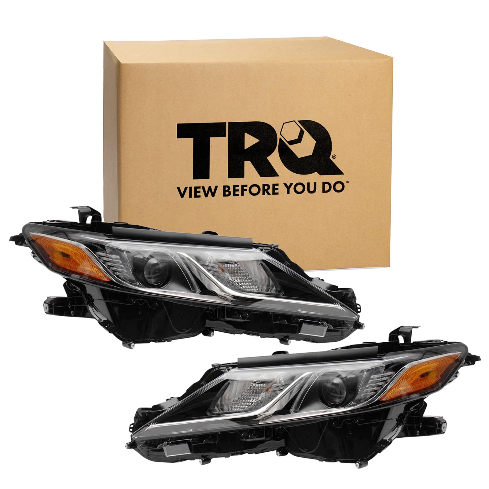 TRQ 2 Piece Headlight Assembly Set Driver &amp; Passenger Side Compatible with Toyota Camry L LE SE US Built 2018-2019 TO2502255 TO2503255 81110-06C40 8111006C40 81150-06C40 8115006C40