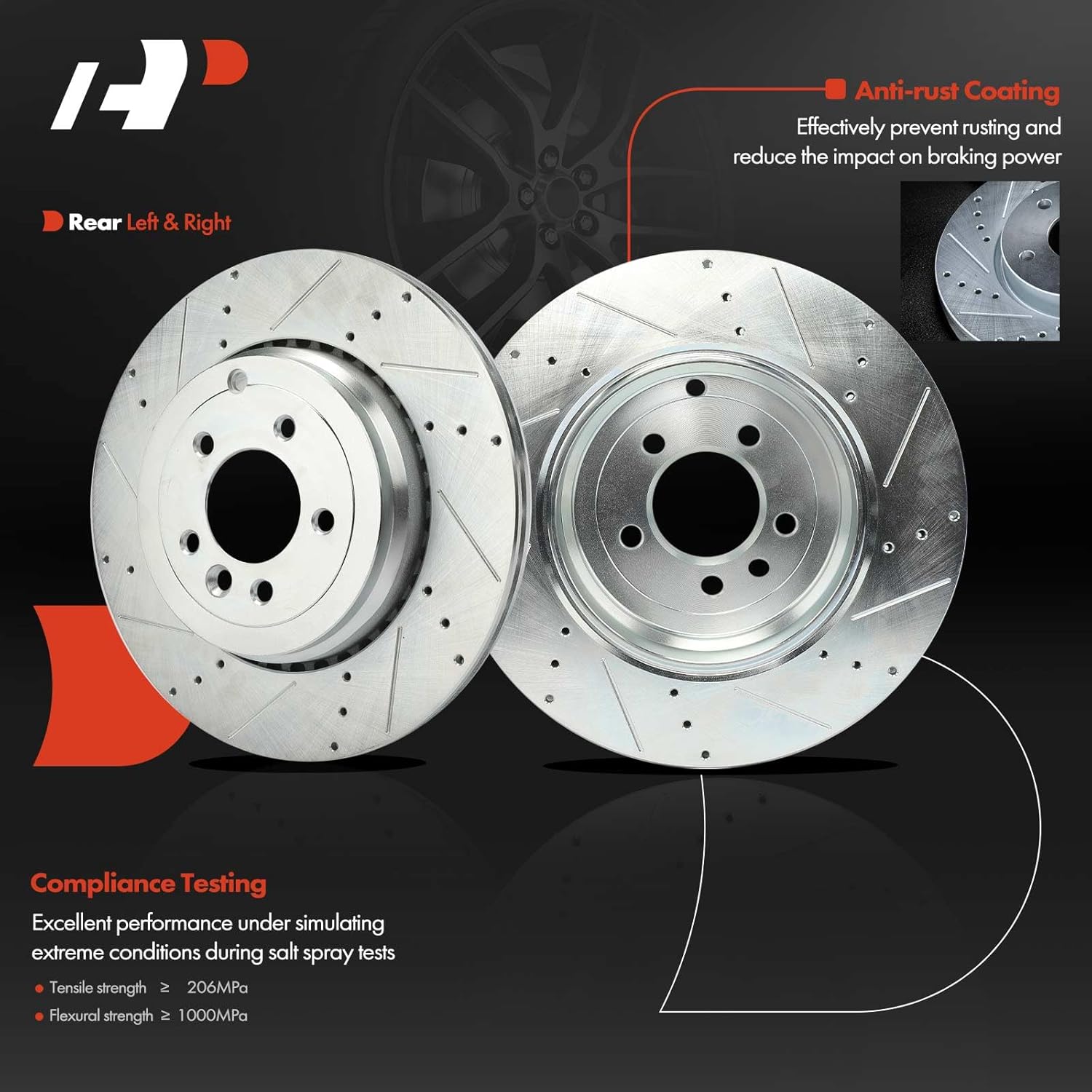A-Premium 2-PC Set 14.37 inch (365 mm) Rear Drilled and Slotted Disc Brake Rotors Compatible with Select Land Rover Models - Range Rover Sport 2010-2013, Defender 110 2020