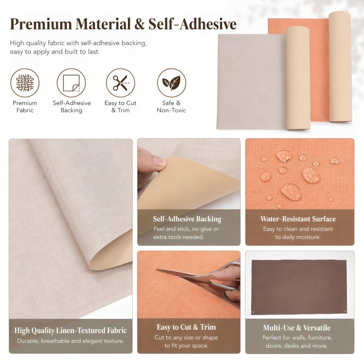 iplusmile 4 Rollos Tela Adhesiva de Lino para Encuadernación de Libros, 4