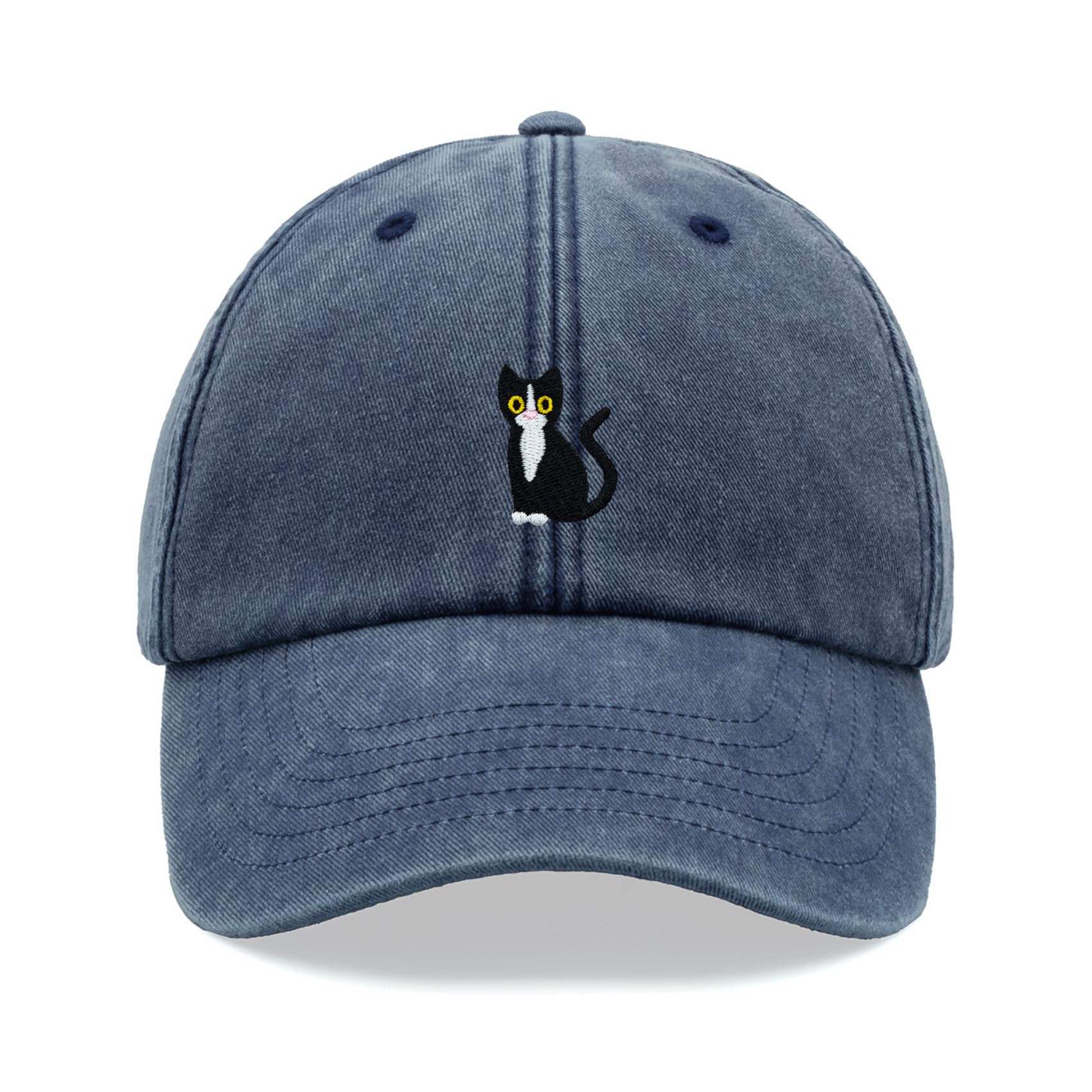 Black & White Tuxedo Cat Baseball Cap Vintage Washed Unisex Dad Hat Adjustable Blue Denim