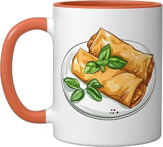 Egg Rolls With Fresh Herbs Ceramic Mug, Orange/White