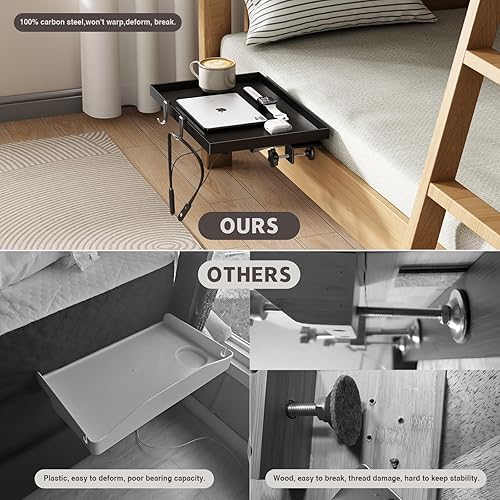 Miniatura 5 de Estante de mesita de noche plegable, estante de metal con clip para litera superior, bandeja de mesa auxiliar de cama resistente para dormitorio