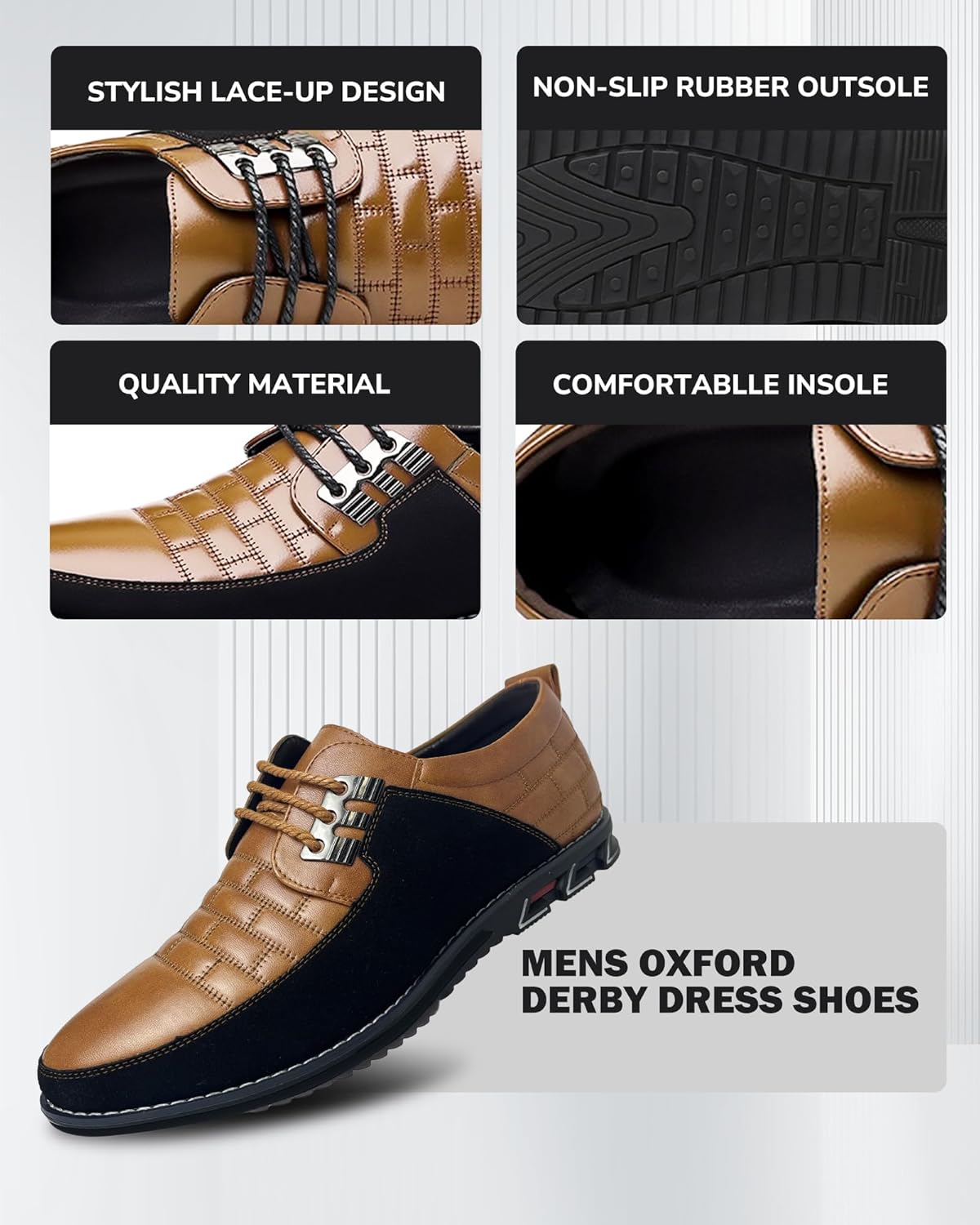 Recyphi Men's Oxford Derby Orthopedic Leather Shoes Casual Dress Sneakers Formal Business Loafers Comfortable Walking Driving Shoes - Image 3