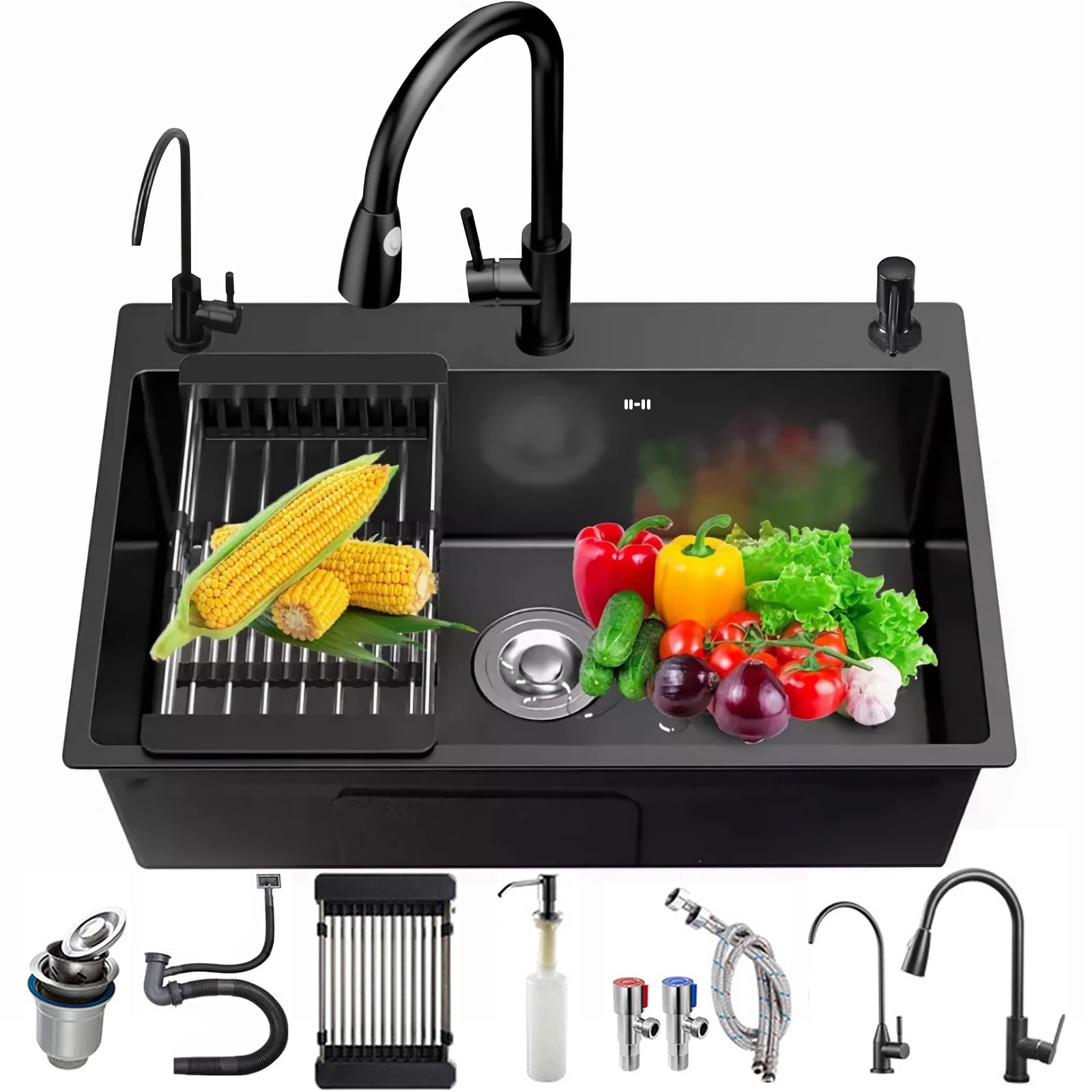 Aanrecht mini rvs bar gootsteen keuken balkon enkele spoelbak set met warme en koude kraan afvoer/afvoerpijp/slang/hoekstopkraan
