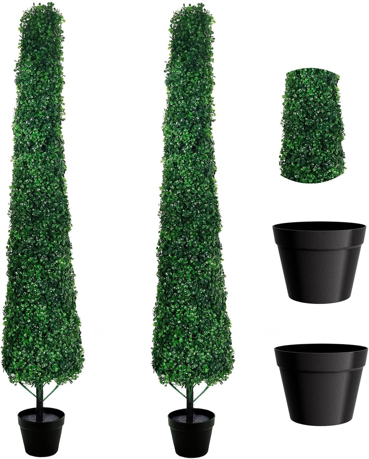4FT Artificial Boxwood Topiary Trees Set of 2, Faux Potted Green Evergreen Shrubs for Outdoor Porch Patio Garden Decor, Indoor Entryway Front Door Plants