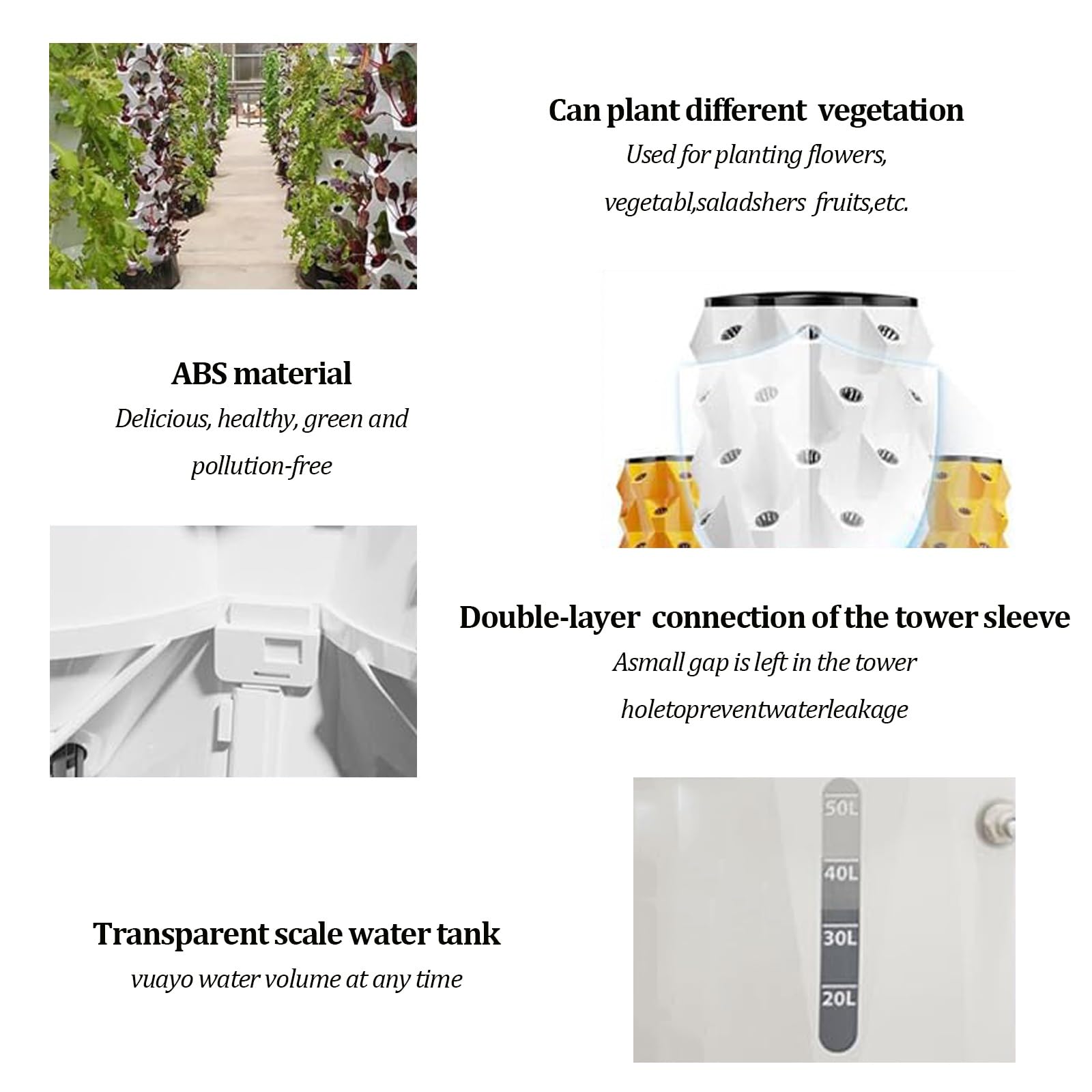 Torre di Coltivazione idroponica Verticale a 80 Fori e 10 Strati con Ruote, Tower Garden con Pompa dell'Acqua, Attrezzatura agricola idroponica Fai da Te per Erbe aromatiche da Interno