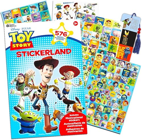Disney Pixar Toy Story - Paquete de calcomanías para recuerdos de fiesta, paquete con más de 575 calcomanías de Toy Story, 8 hojas de calcomanías