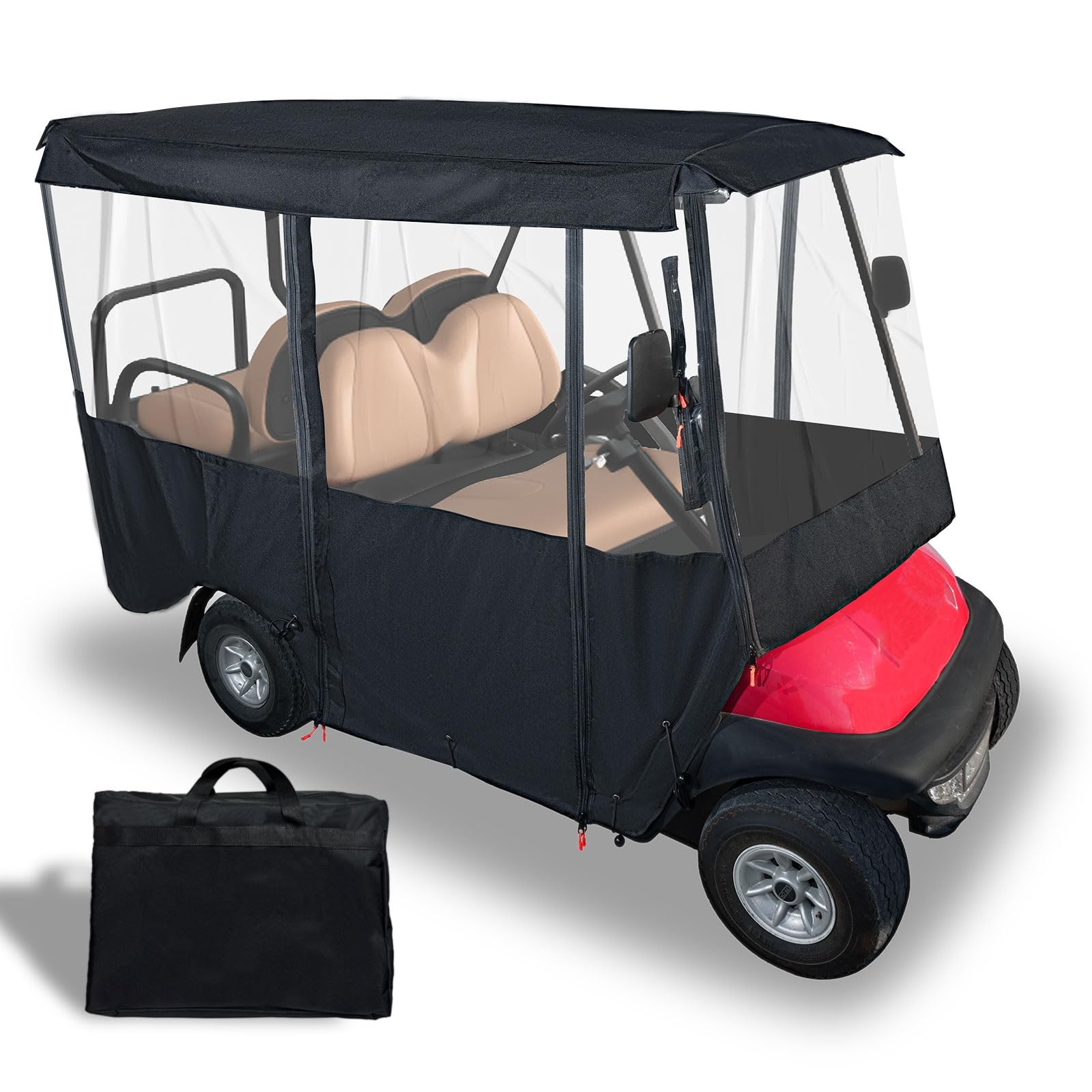 Tecoom Golf Cart Enclosure 2/4/6 Passenger, Golf Rain Cover 600D Waterproof Snowproof, Door Zippers, Clear Windows and Windproof Hooks, Universal Fit for EZGO, Yamaha, Club Car