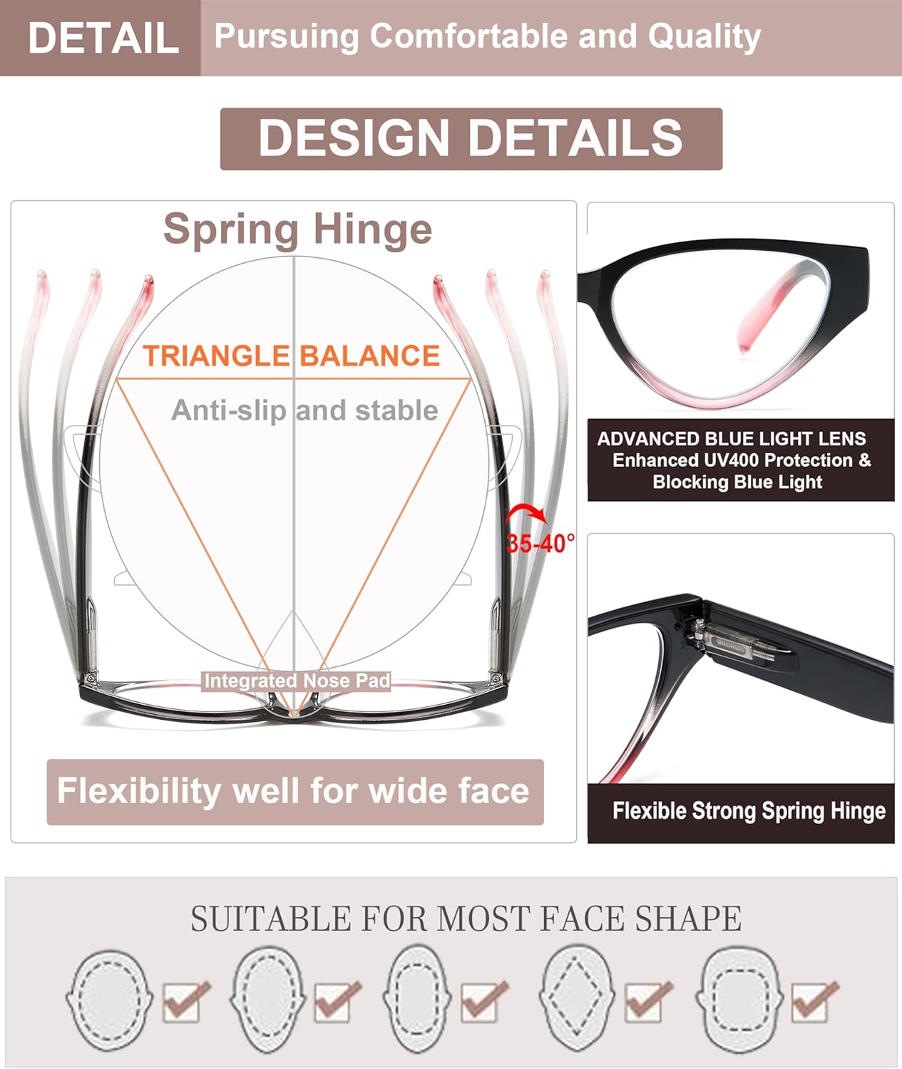 EYEURL 4-Pack Cat Eye Reading Glasses for Women-Blue Light Blocking Computer Glasses with Spring Hinge Anti-Glare Readers for Women 1.5 - Image 4