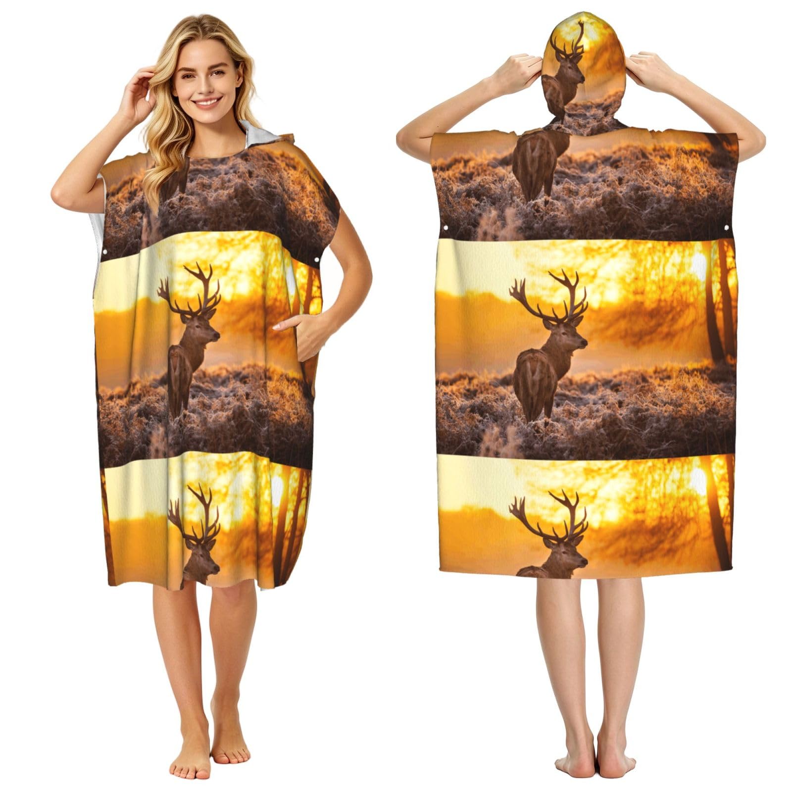 Poadnly Elk Deer, Adult Hooded Beach Towel 90 x 110 cm,Changing Bath Robe, Surf Poncho Towel For Women Men