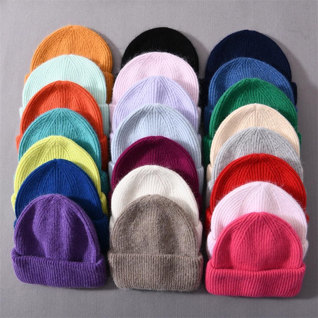 Gorro De Invierno Para Mujer, Gorro Tejido De Cachemira Con Doble Pliegue, Gorros De Piel Larga, Gorro Cálido