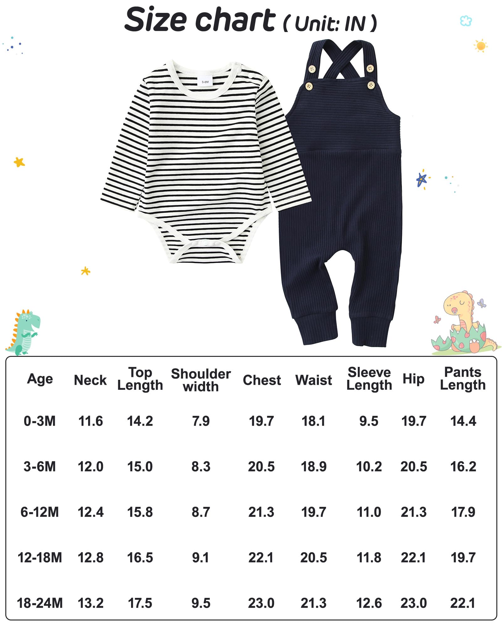 Ropa de bebé recién nacido, 2 piezas de mameluco para niños pequeños primavera/verano a rayas + pantalones de babero (0-3 meses)