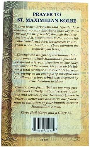 Miniatura 2 de William J. Hirten Tarjeta Santa Católica Deluxe con Oraciones Tradicionales (San Maximiliano Kolbe)