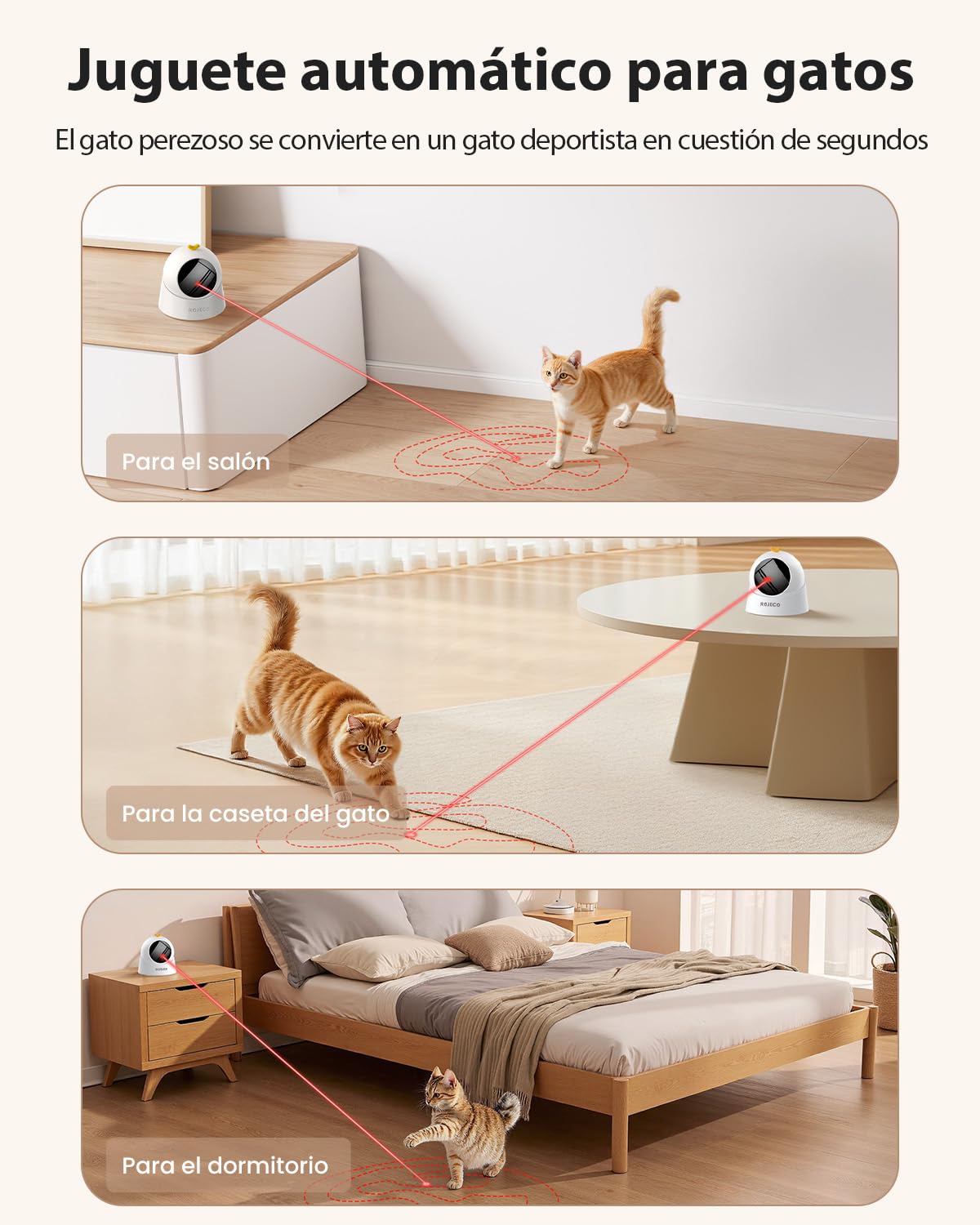 Juguete interactivo para gatos, automático y recargable con batería de 1000 mAh, base magnética de 360°, modo de suspensión automática y 3 modos de velocidad. Ideal para gatos de interior y gatitos