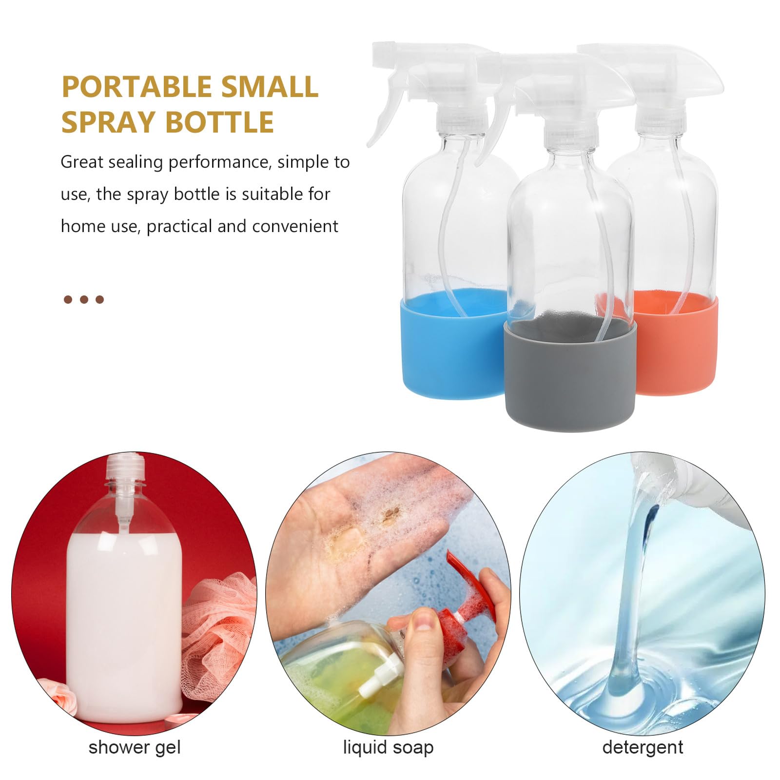 Set 3 Flaconi Spray in Vetro Trasparente Base Antiscivolo in Silicone da 500 Ml, per Nebulizzatore Piante e Pulizia di Vasi