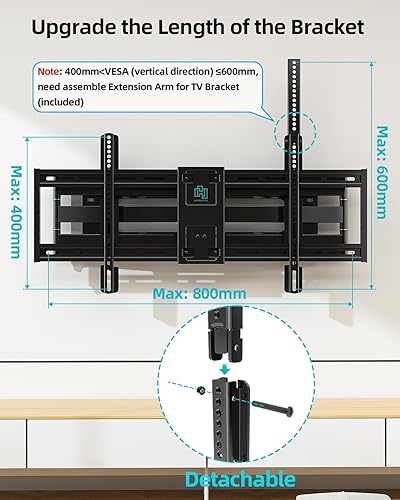 Miniatura 4 de Soporte de pared para TV de movimiento completo para televisores de 60 a 100 pulgadas, brazo de 30.3 pulgadas de largo, compatible con VESA 800 x