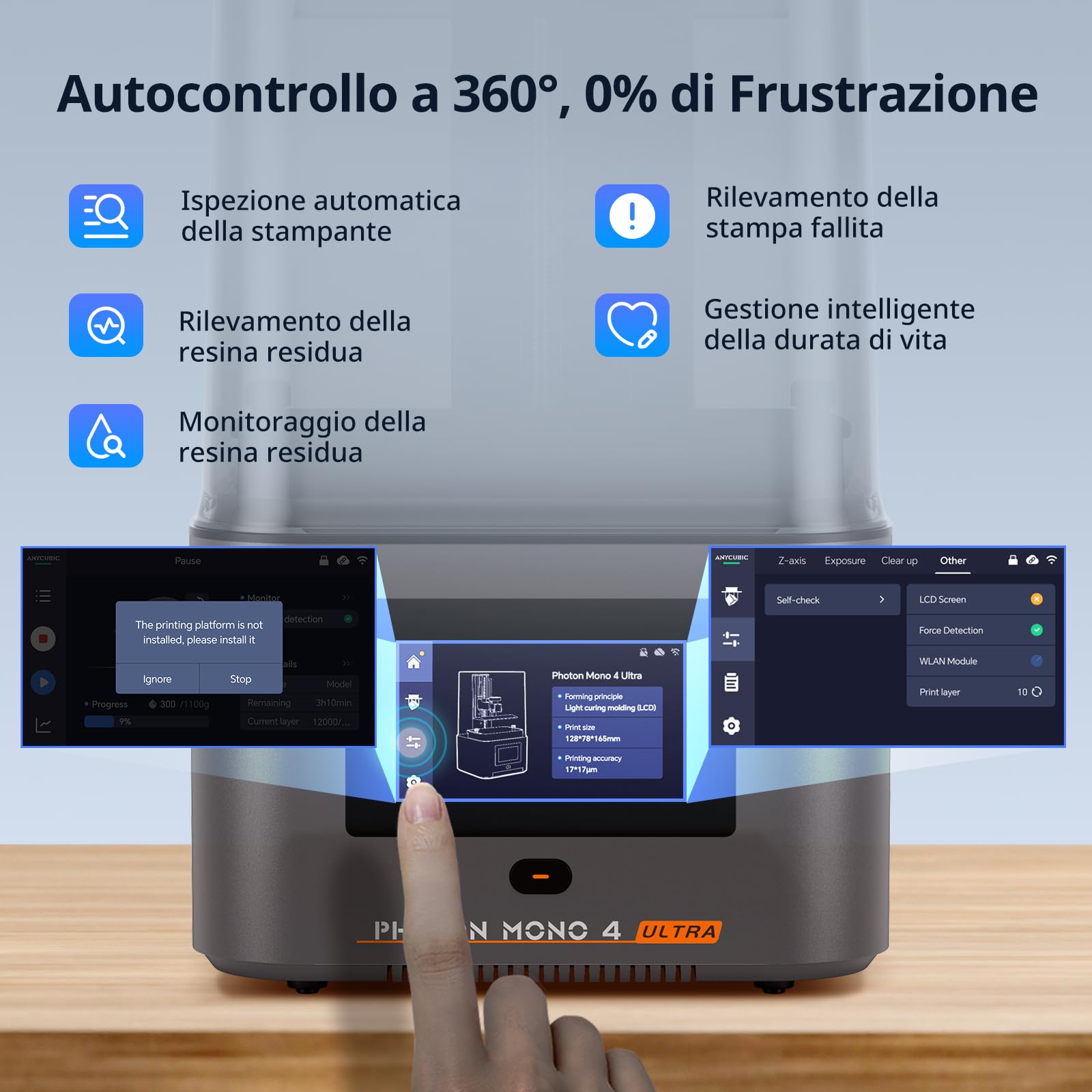 ANYCUBIC Photon Mono 4 Ultra Stampante 3D Resin, 7" 10K Schermo con Sorgente Luminosa COB, Velocità di Stampa Massima Fino a 120 mm/h, Touchscreen HD con 8 Lingue, Dimensioni 6,04" x 3,42" x 6,49"