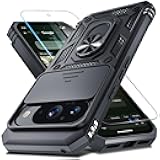 Case Compatible with Google Pixel 10/10 Pro Built in Slide Camera Lens Cover+Screen Protector+Finger Ring Holder Kickstand,Heavy Duty Shockproof Full Body Protective Phone Cover,Black