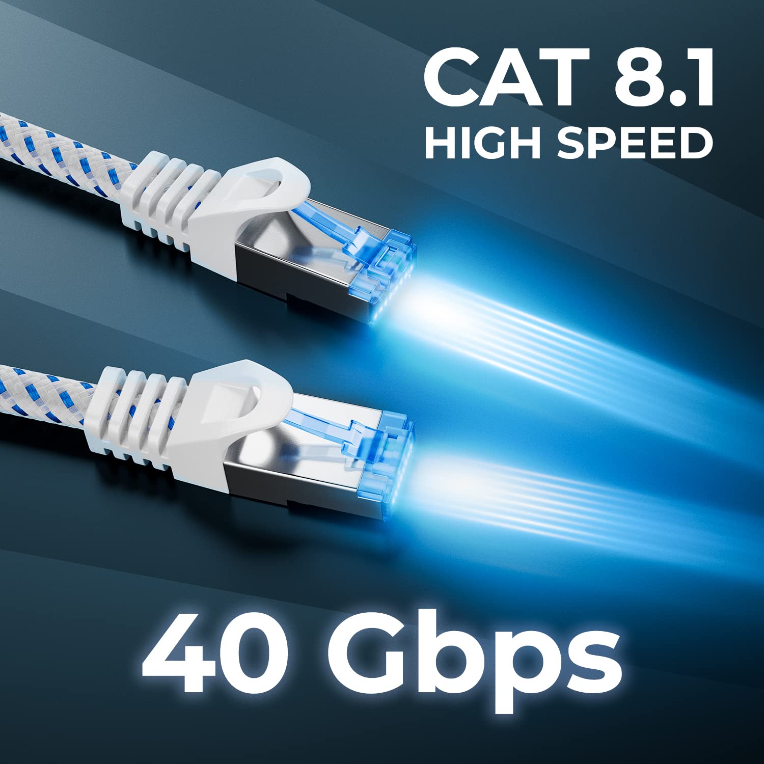 deleyCON 2m Patch CAT 8 (40 Gbit/s, 2000 MHz) Gigabit Rete Ethernet RJ45 S/FTP POE CAT8 LAN per PS5 Router Modem TV Switch Laptop - Bianco
