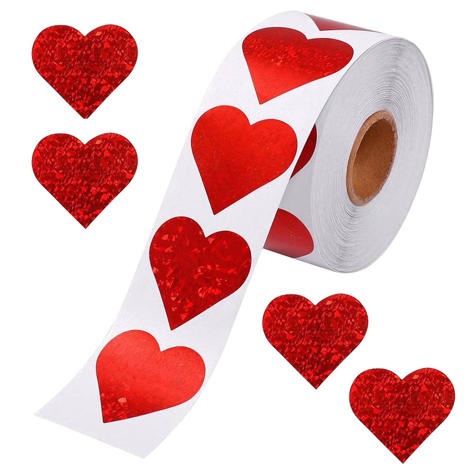 Solvica Red1 500Pcs Heart Stickers, Roll Of Sparkly Red Heart Stickers For Valentines Day, Wrapping Craft Paper, Scrapbook Labels, Valentine's Gifts Decorations