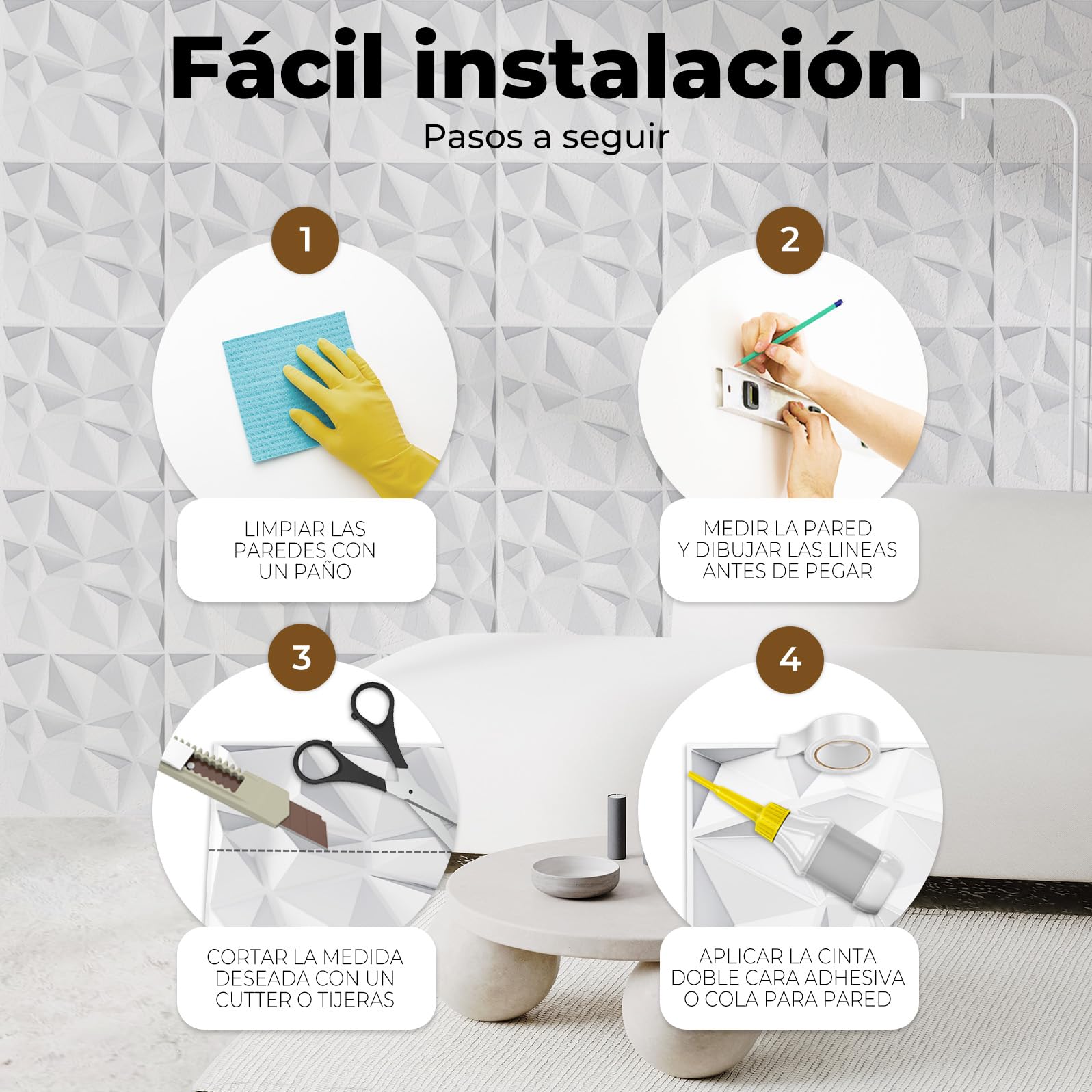 AMARA DECO - 30 unidades Paneles Decorativos Para Pared PVC 3D 30x30cm + Cinta Doble Cara Adhesiva. Revestimiento de Paredes PVC y Decoracion Gaming, Resistentes al Calor y Faciles de Limpiar