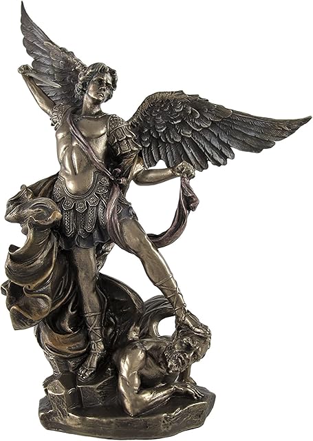 Bronzed St. Michael Defeating Lucifer Statue 10 In.