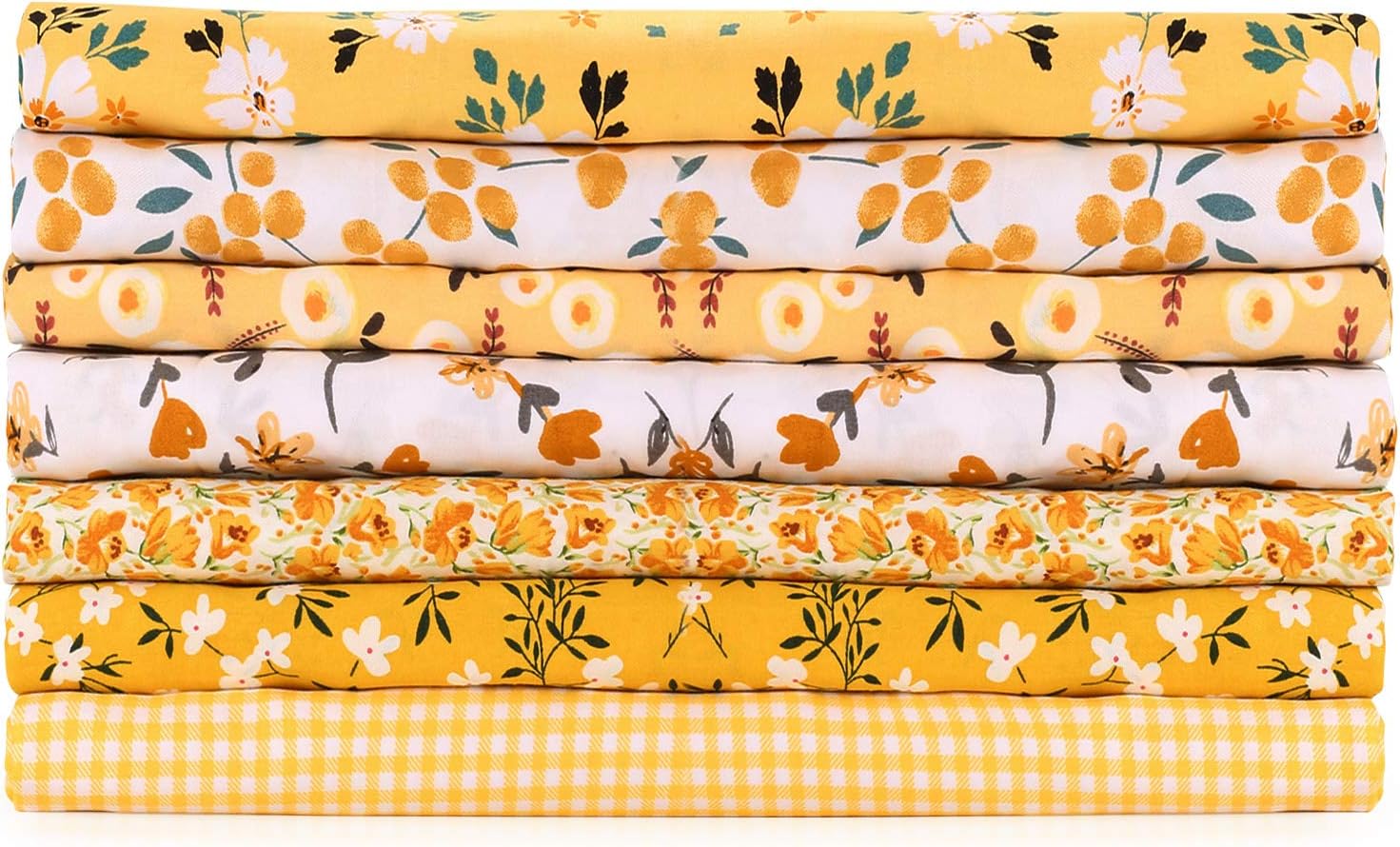 Fat Quarters Cotton Fabric Bundles 19'' x 20'' inches, for Patchwork Sewing Crafting Print Floral (Yellow)