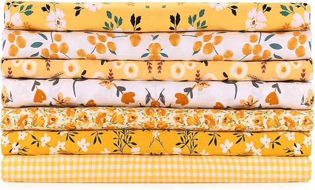 E&EY Fat Quarters Quilting Fabric Bundles 49 X 51 cm 19 x 20 inches, for Patchwork Sewing Crafting Print Floral (Yellow)