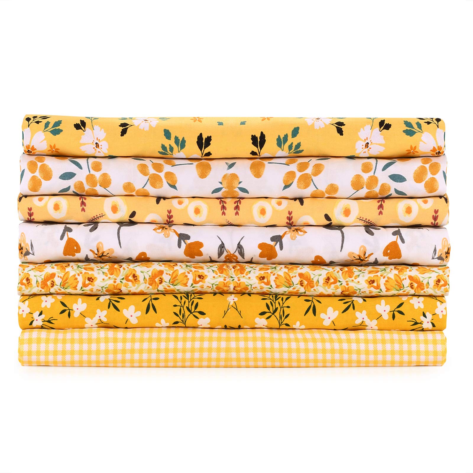 Fat Quarters Cotton Fabric Bundles 19'' x 20'' inches, for Patchwork Sewing Crafting Print Floral (Yellow)