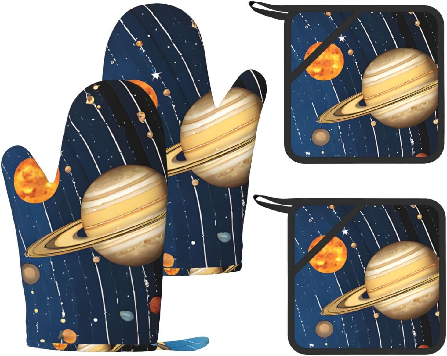 Outer Space Solar System 4pcs Oven Mitts and Pot Holders Sets for Kitchen, Silicone Oven Gloves Non-Slip Potholders Hot Pads for Baking Cooking