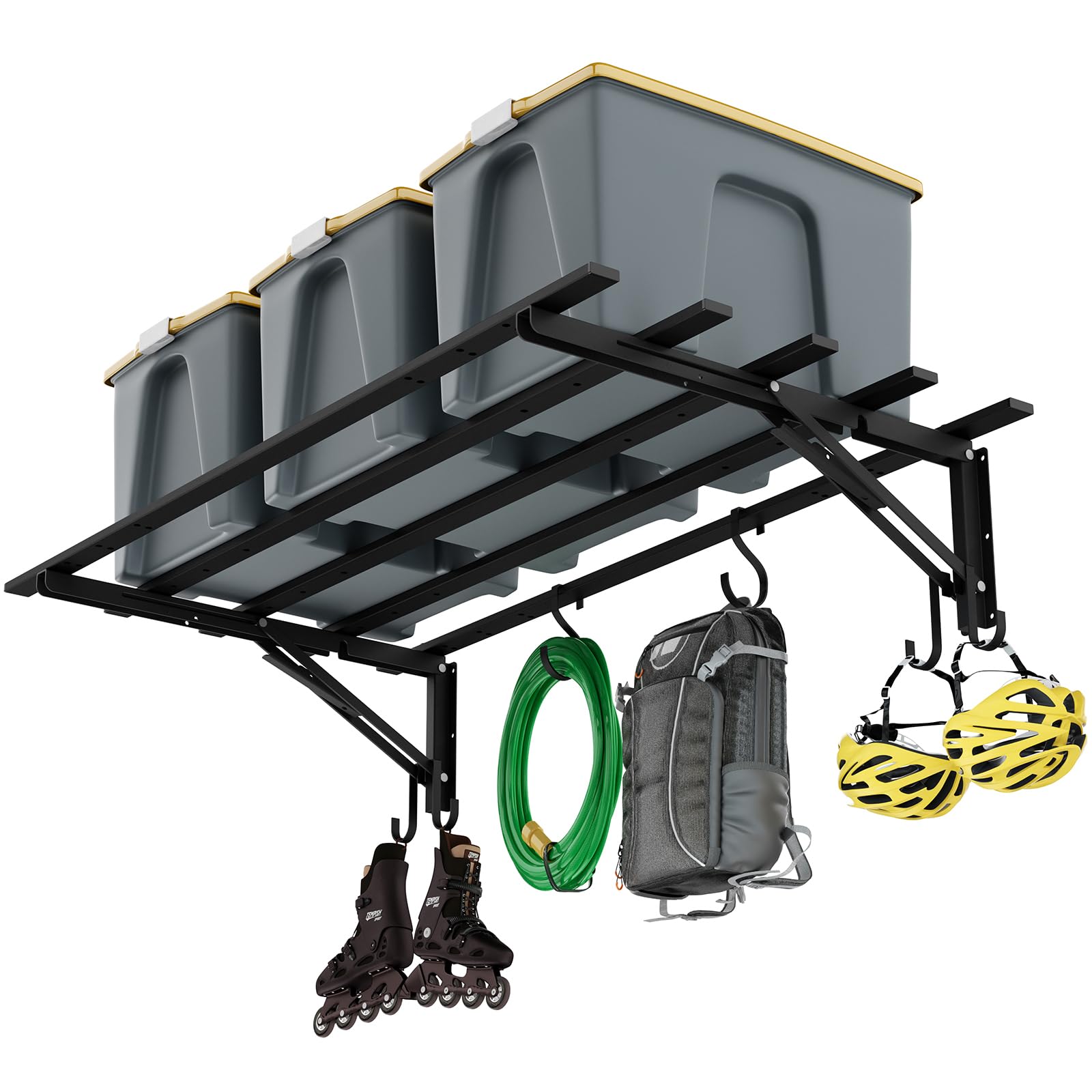 Garage Storage System Shelves 3.21x1.64 ft - Heavy Duty Garage Wall Shelving with Hooks, Foldable Storage Shelving Wall Mounted Install, Versatile Hanging Shelves & Black Metal Floating Organizer