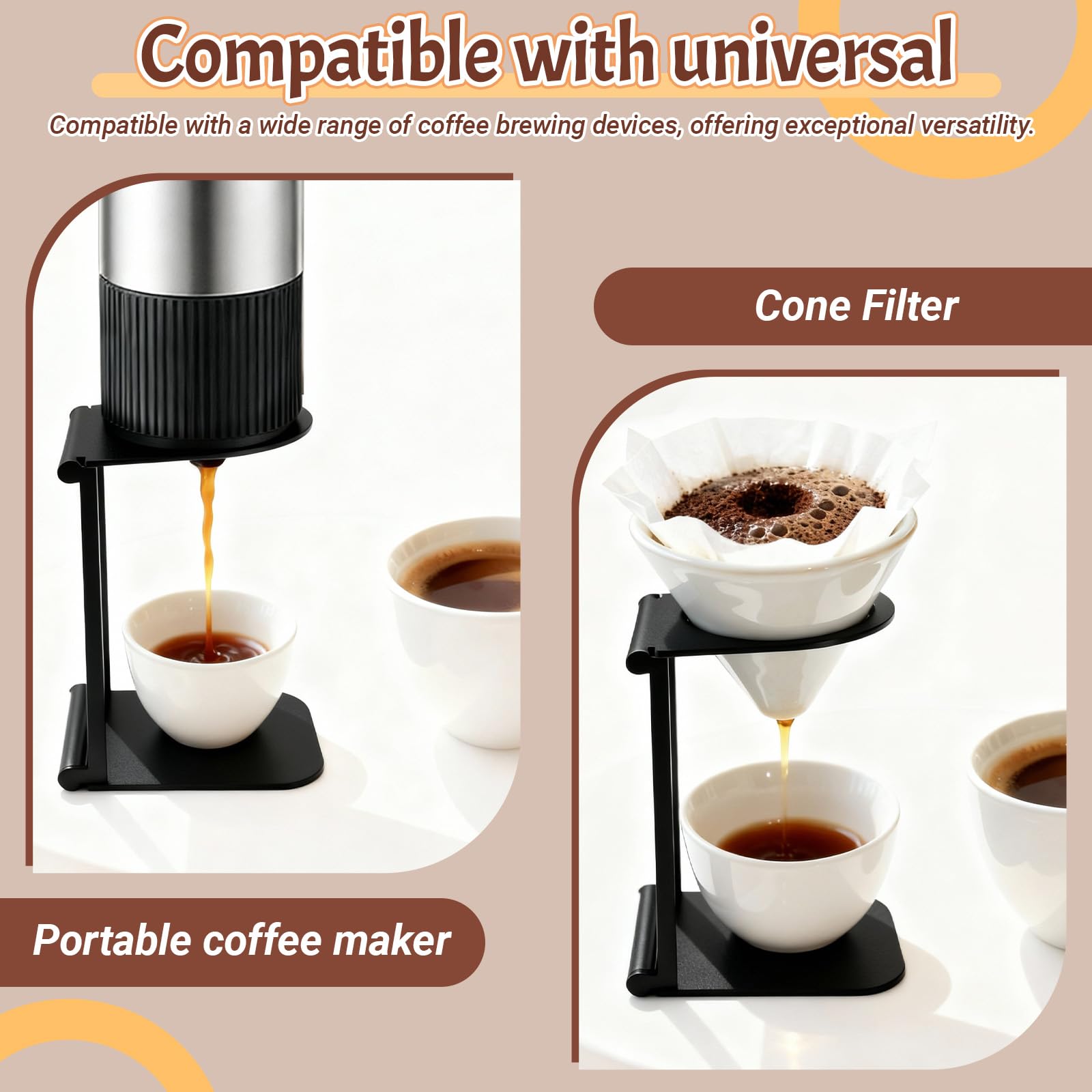 Soporte portátil para cafetera, soporte plegable de aluminio para goteo de café para máquinas de espresso, compacto para camping y uso doméstico (1 Piece Black)
