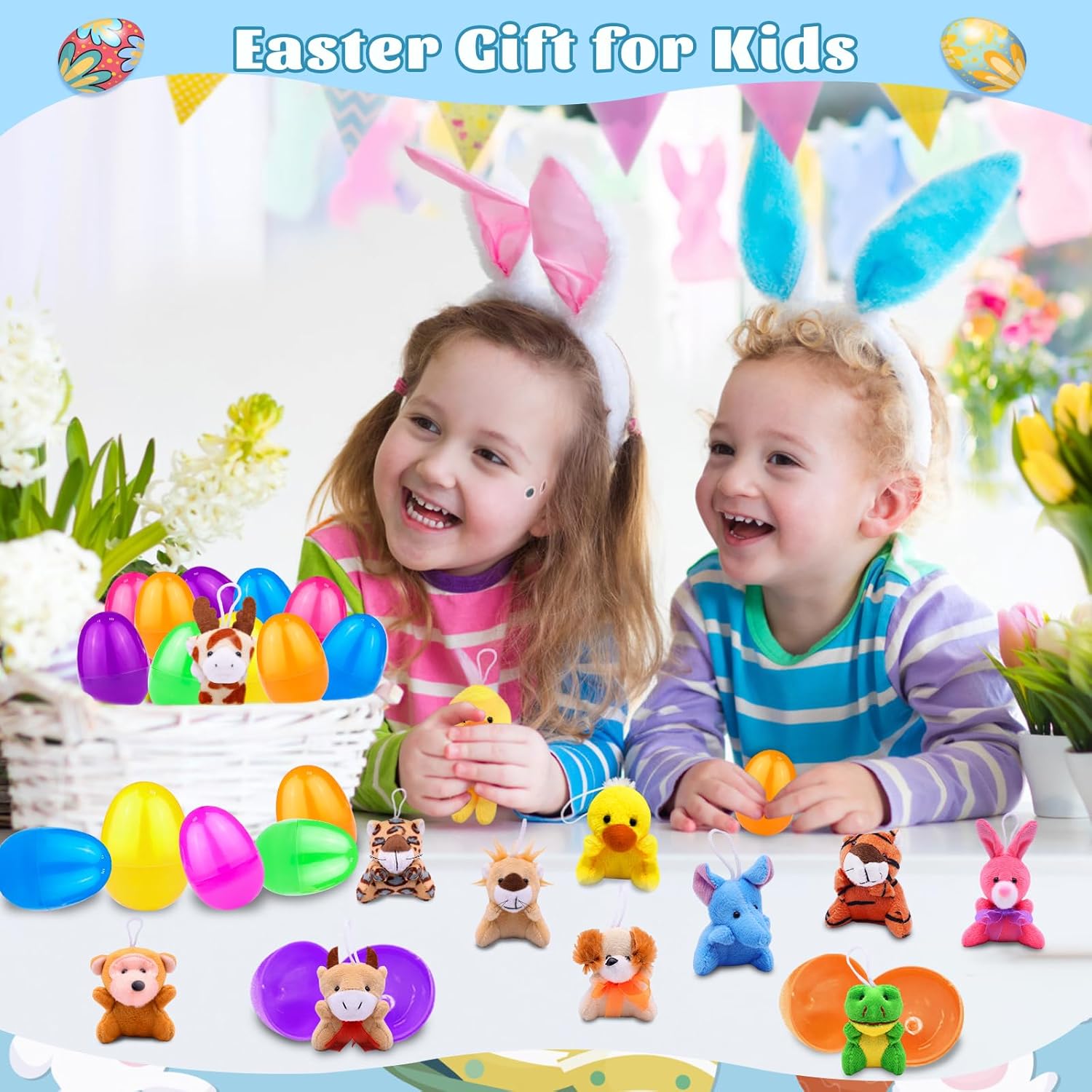 AMENON 12 Pcs Filled Easter Eggs with Mini Stuffed Animal Plush Toys Easter Basket Stuffers Filler for Kids Toddler Boys Girls Egg Hunt Party Favors Classroom Prize Supplies - Image 6