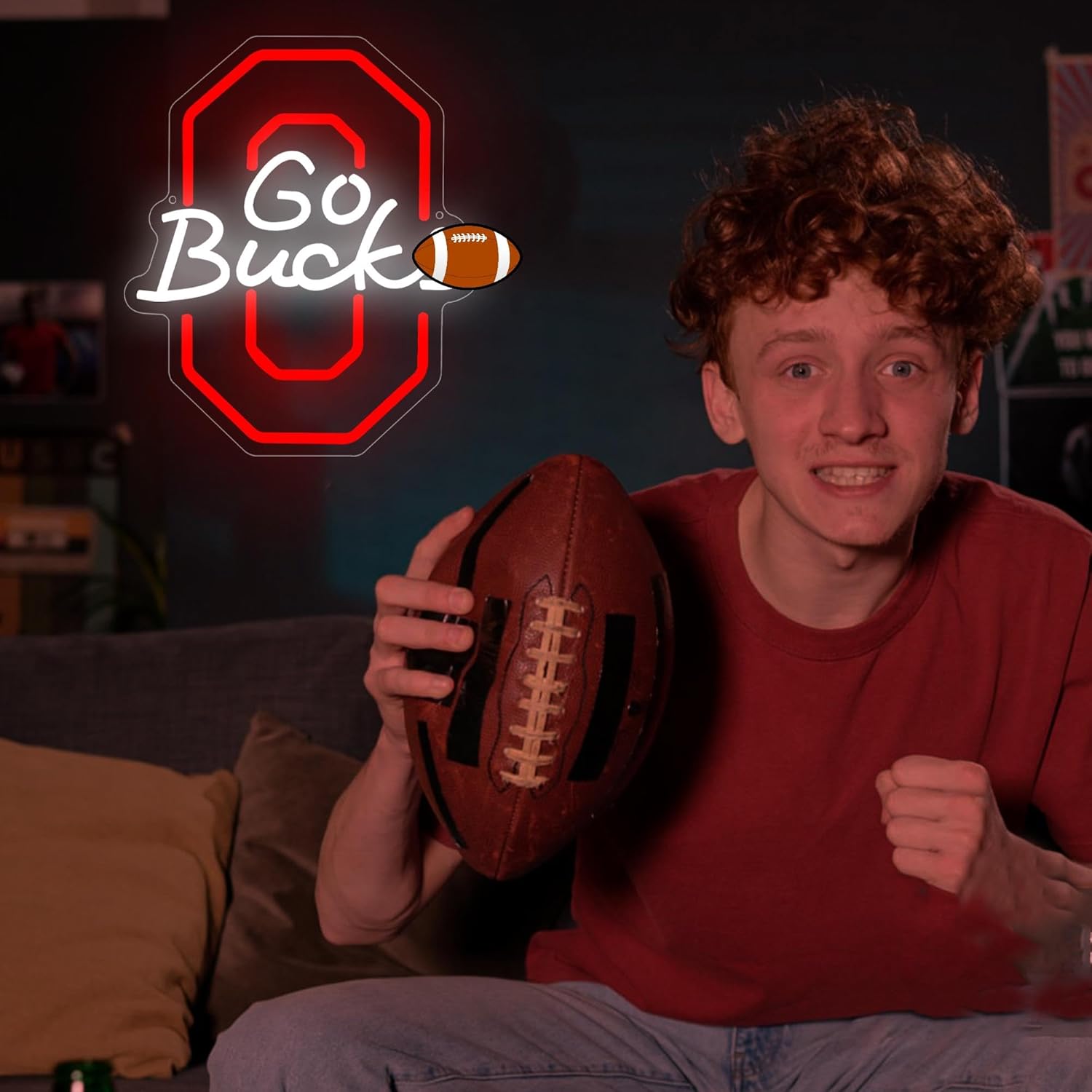 University Neon Sign for Wall Decor University Football Team Sign Neon light for Man Cave Birthday Gifts for Fans Dimmable Led Sign for Party Club Bar Dorm Decor Size 11.65 * 13.77(P001) - Image 5