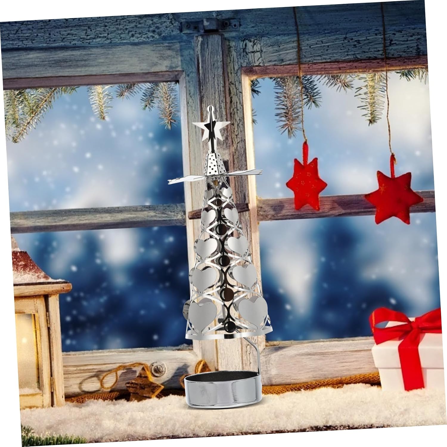 1pc Rotatable Christmas Tree Shaped Candle Holder Elegant Silver Candlestick for Holiday Decor Dinner Parties and Celebrations Candle Not Included