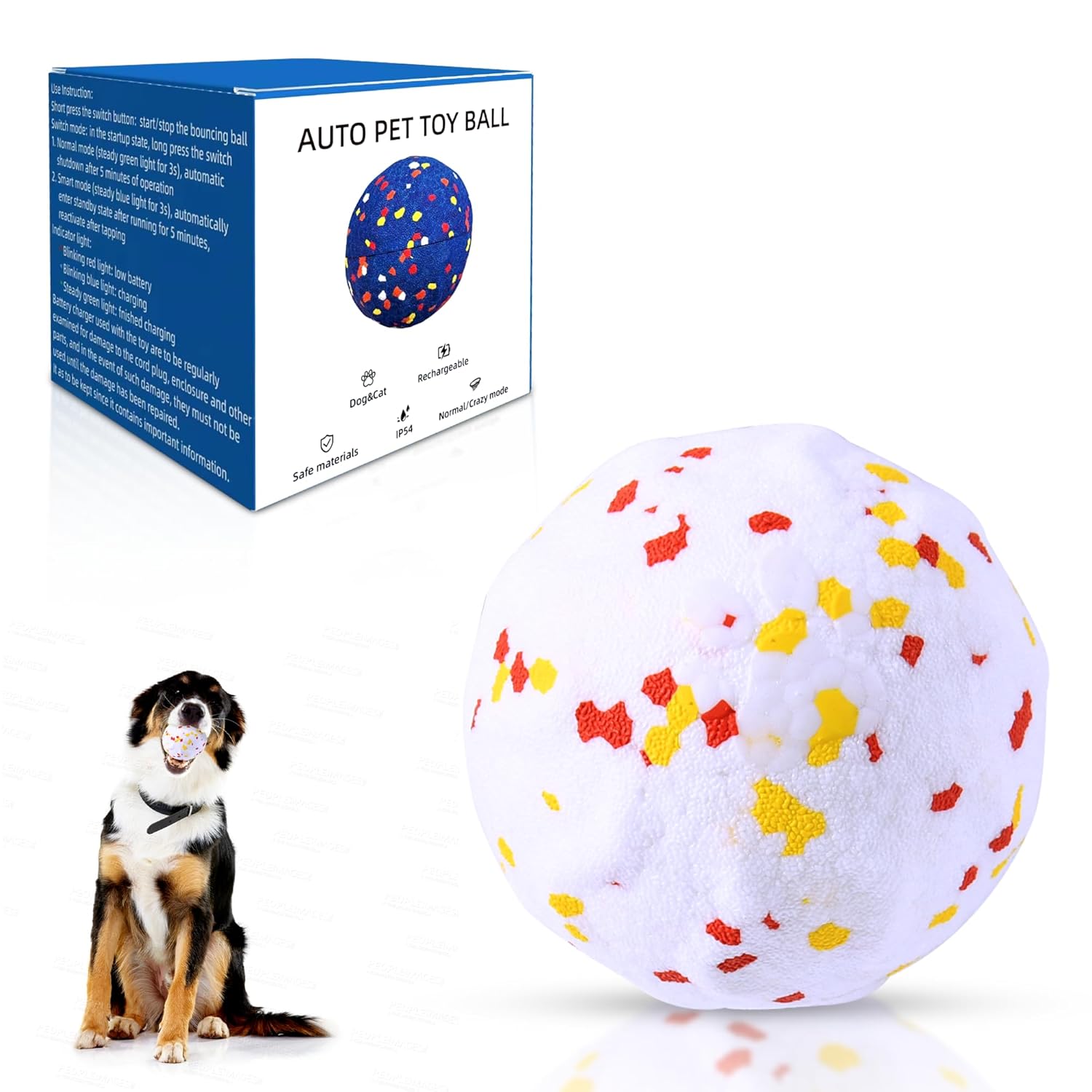 Smart Interactive Dog Toys New E-TPU Material Automatic Moving Crazy Bouncing and Rotating Interactive Dog Ball IPX7 Waterproof